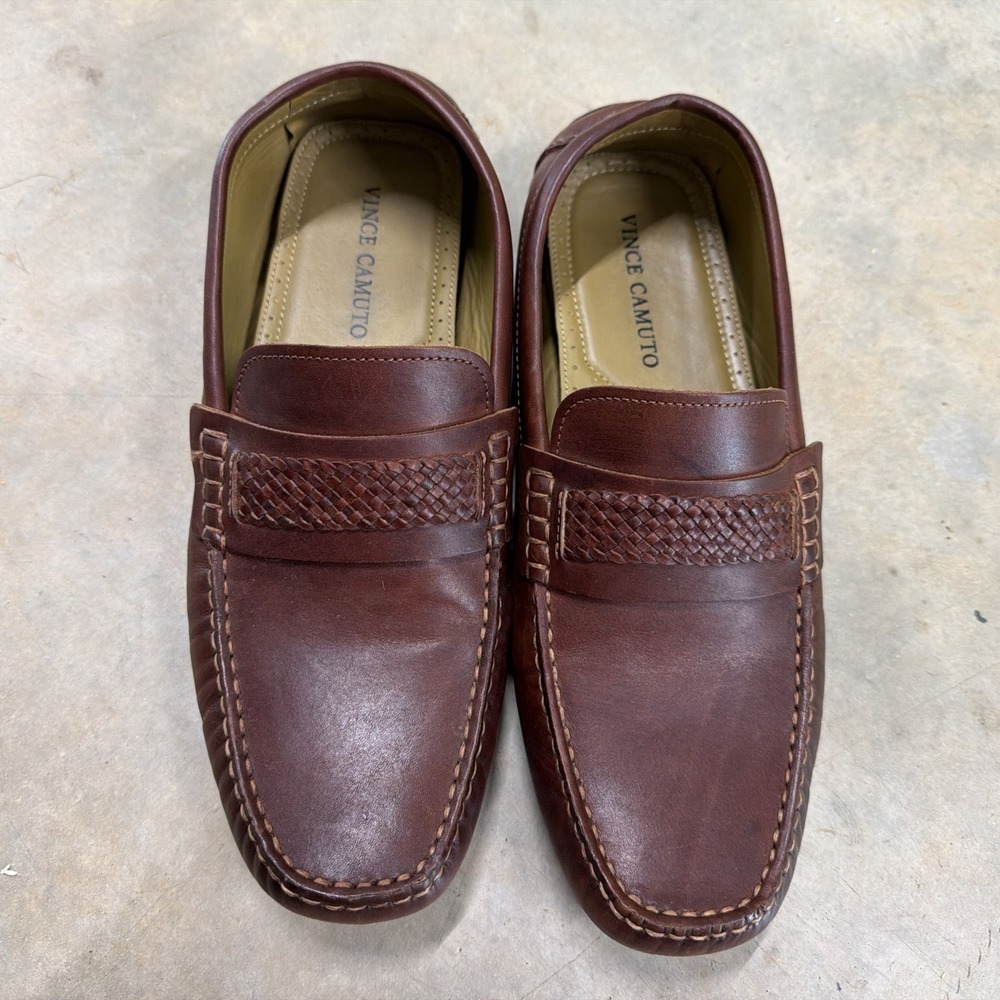 Vince‎ Camuto Brown Leather Slip On Driving Loafers Ellyot Mens Size 10.5 M LN